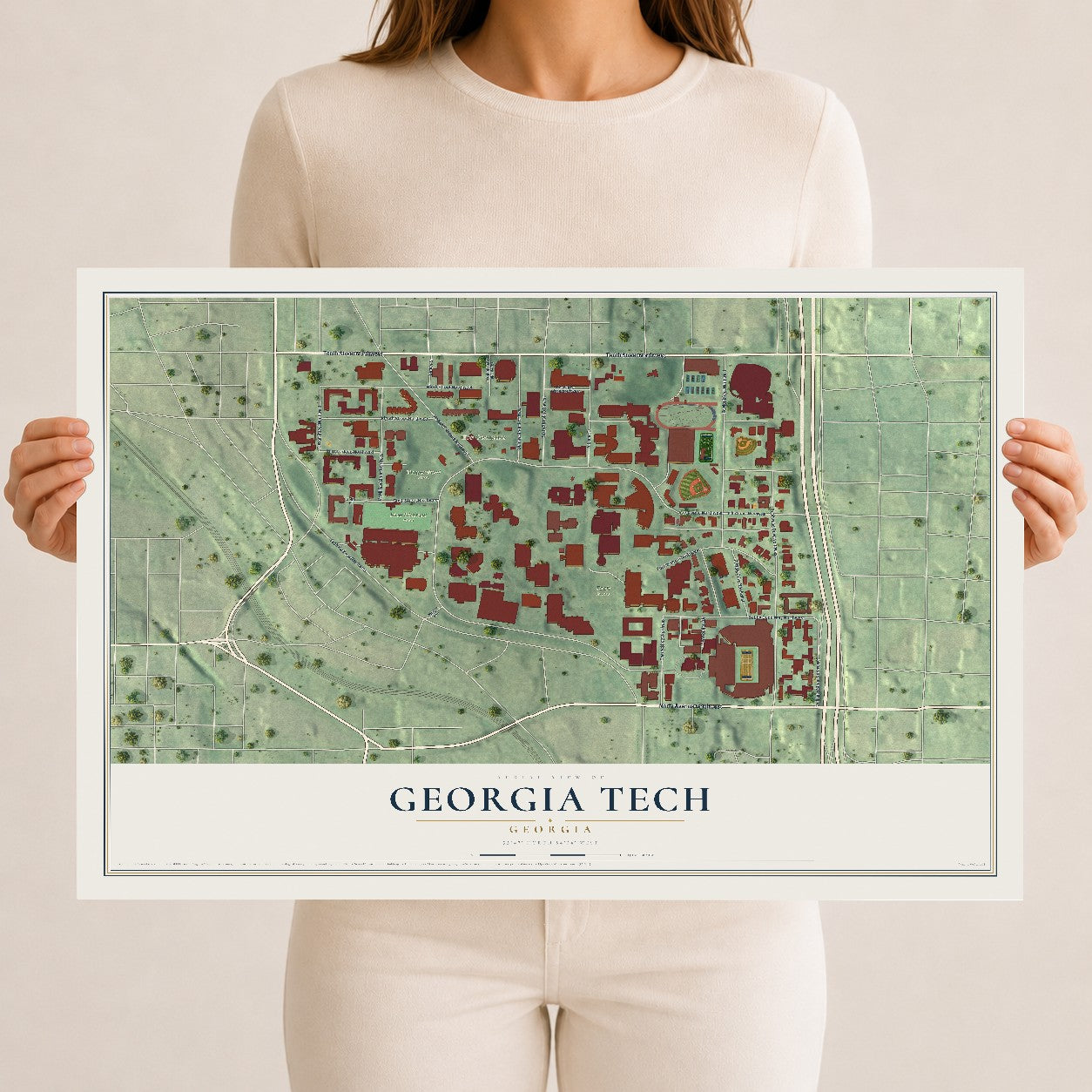 Georgia Tech, Georgia map print, 12" x 18" Archival Matte Print mockup