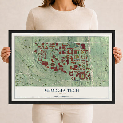 Georgia Tech, Georgia map print, 12" x 18" W/ Black Ayous Wood Frame mockup