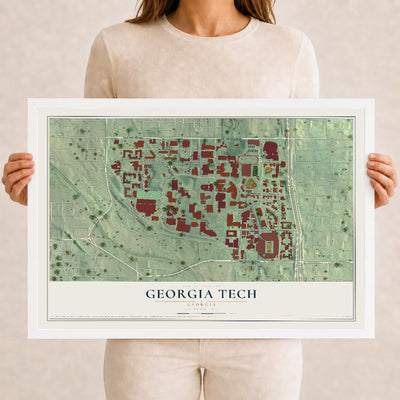 Georgia Tech, Georgia map print, 12" x 18" W/ White Ayous Wood Frame mockup