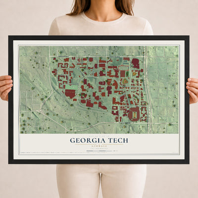Georgia Tech, Georgia map print, 18" x 24" W/ Black Ayous Wood Frame mockup