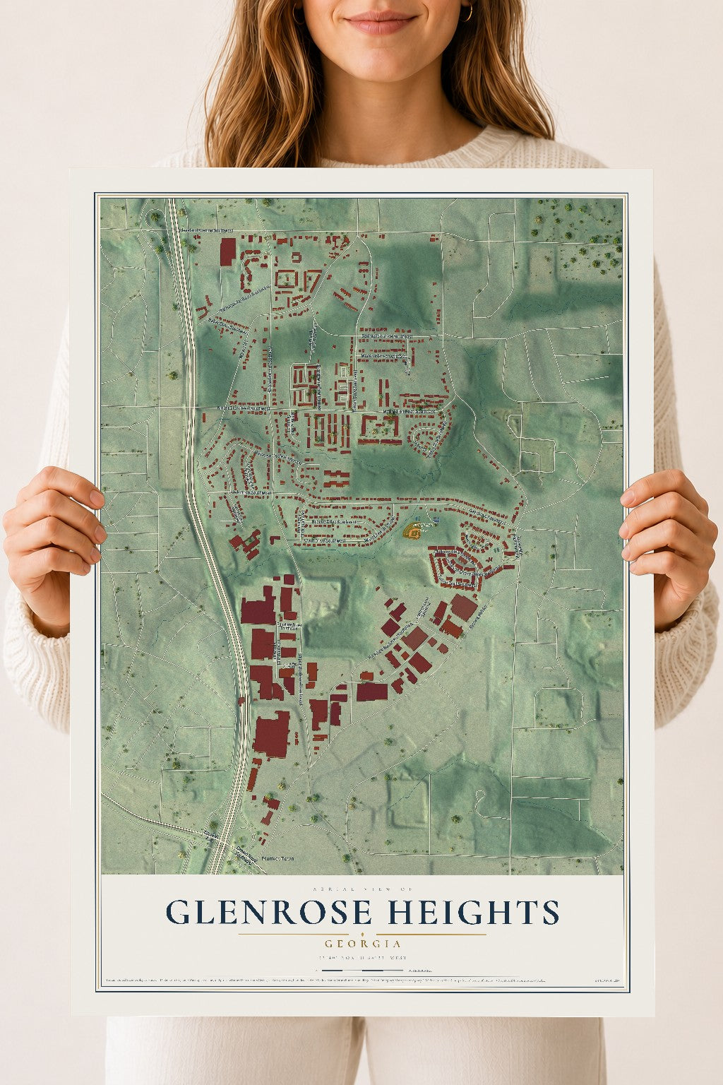 Glenrose Heights, Georgia map print, 18" x 24" Archival Matte Print mockup