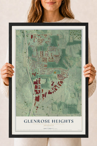 Glenrose Heights, Georgia map print, 18" x 24" W/ Black Ayous Wood Frame mockup