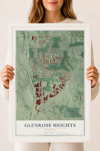 Glenrose Heights, Georgia map print, 18" x 24" W/ White Ayous Wood Frame mockup