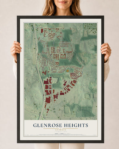 Glenrose Heights, Georgia map print, 24" x 36" W/ Black Ayous Wood Frame mockup