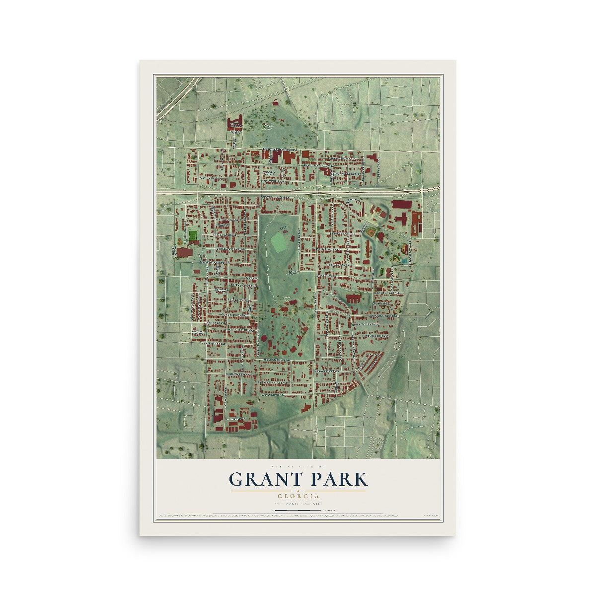 Grant Park, Georgia map print, 12" x 18" Archival Matte Print mockup