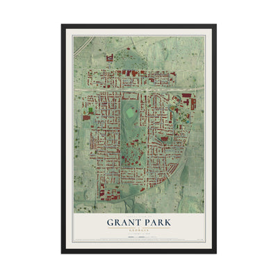 Grant Park, Georgia map print, 12" x 18" W/ Black Ayous Wood Frame mockup