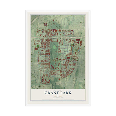 Grant Park, Georgia map print, 12" x 18" W/ White Ayous Wood Frame mockup