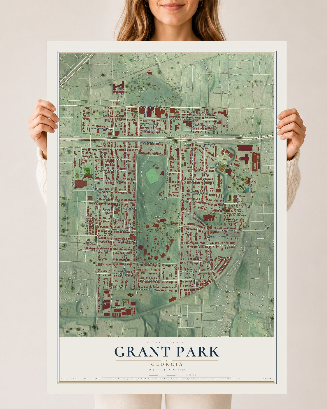 Grant Park, Georgia map print, 24" x 36" Archival Matte Print mockup