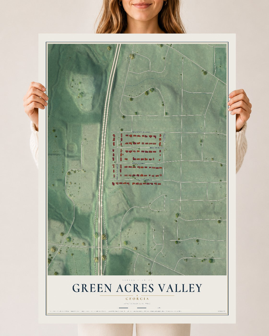 Green Acres Valley, Georgia map print, 24" x 36" Archival Matte Print mockup