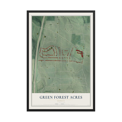 Green Forest Acres, Georgia map print, 12" x 18" W/ Black Ayous Wood Frame mockup