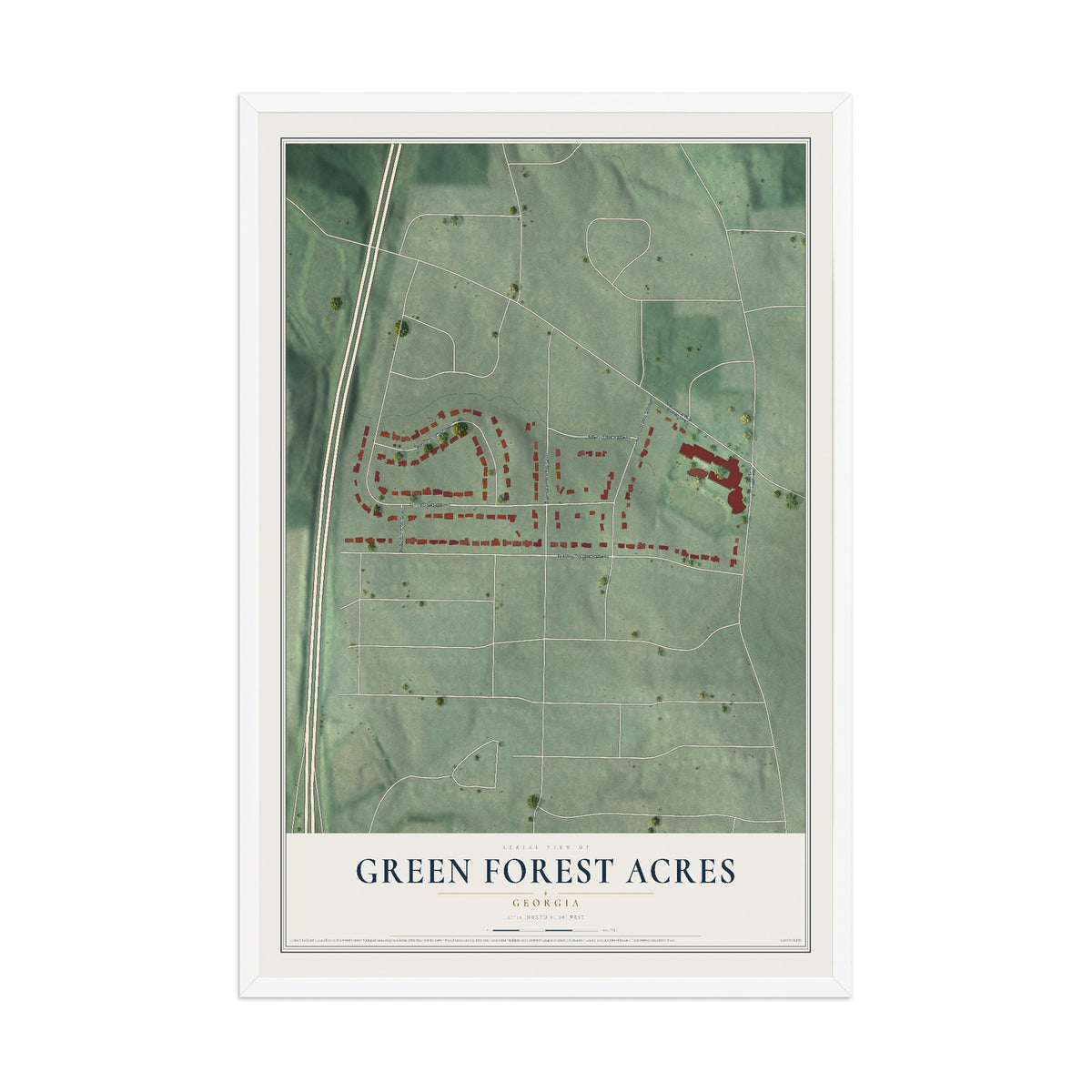 Green Forest Acres, Georgia map print, 12" x 18" W/ White Ayous Wood Frame mockup