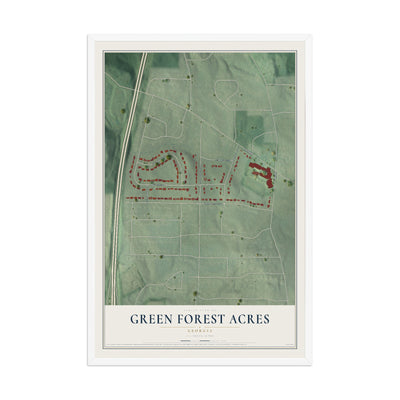 Green Forest Acres, Georgia map print, 12" x 18" W/ White Ayous Wood Frame mockup