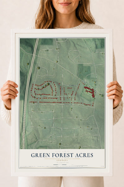 Green Forest Acres, Georgia map print, 18" x 24" W/ White Ayous Wood Frame mockup