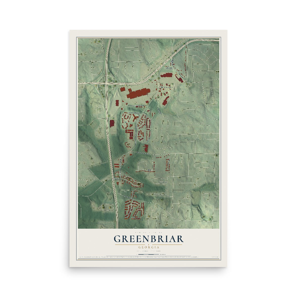 Greenbriar, Georgia map print, 12" x 18" Archival Matte Print mockup