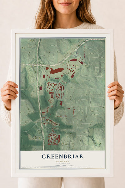 Greenbriar, Georgia map print, 18" x 24" W/ White Ayous Wood Frame mockup