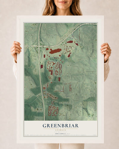 Greenbriar, Georgia map print, 24" x 36" W/ White Ayous Wood Frame mockup