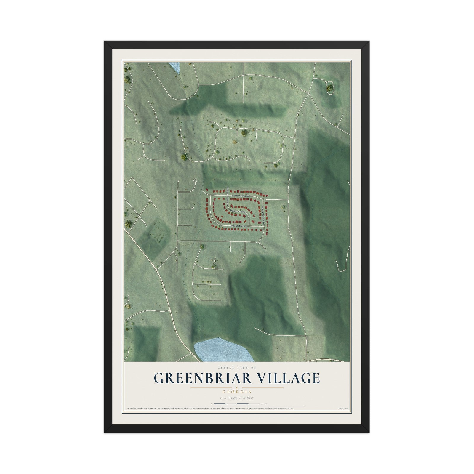 Greenbriar Village, Georgia map print, 12" x 18" W/ Black Ayous Wood Frame mockup