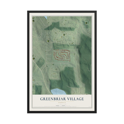 Greenbriar Village, Georgia map print, 12" x 18" W/ Black Ayous Wood Frame mockup