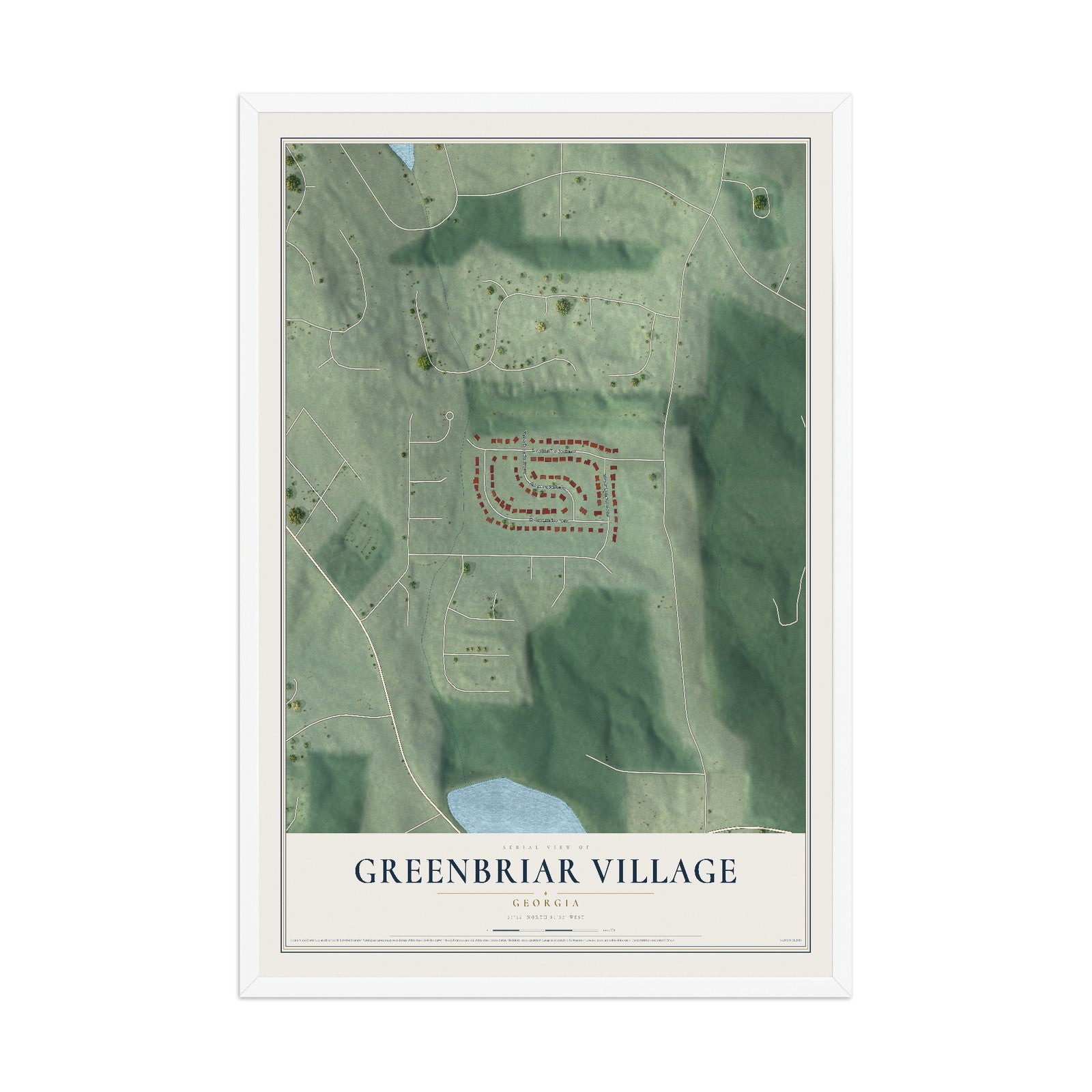 Greenbriar Village, Georgia map print, 12" x 18" W/ White Ayous Wood Frame mockup