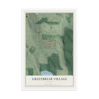 Greenbriar Village, Georgia map print, 12" x 18" W/ White Ayous Wood Frame mockup