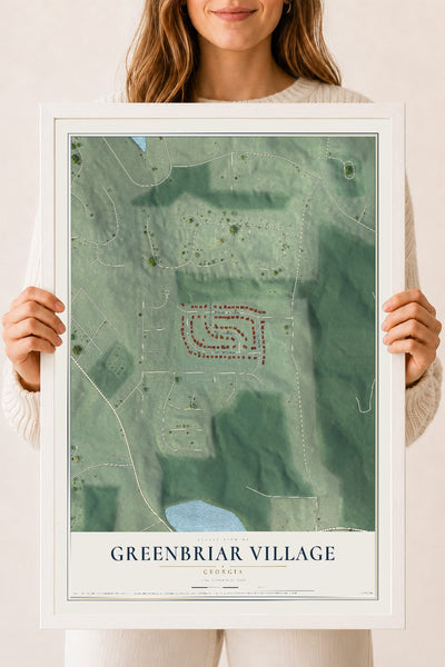 Greenbriar Village, Georgia map print, 18" x 24" W/ White Ayous Wood Frame mockup