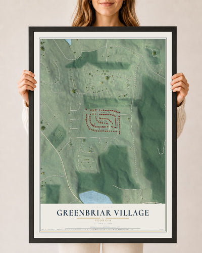 Greenbriar Village, Georgia map print, 24" x 36" W/ Black Ayous Wood Frame mockup
