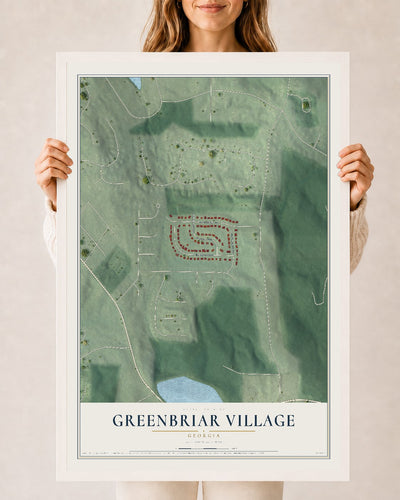 Greenbriar Village, Georgia map print, 24" x 36" W/ White Ayous Wood Frame mockup