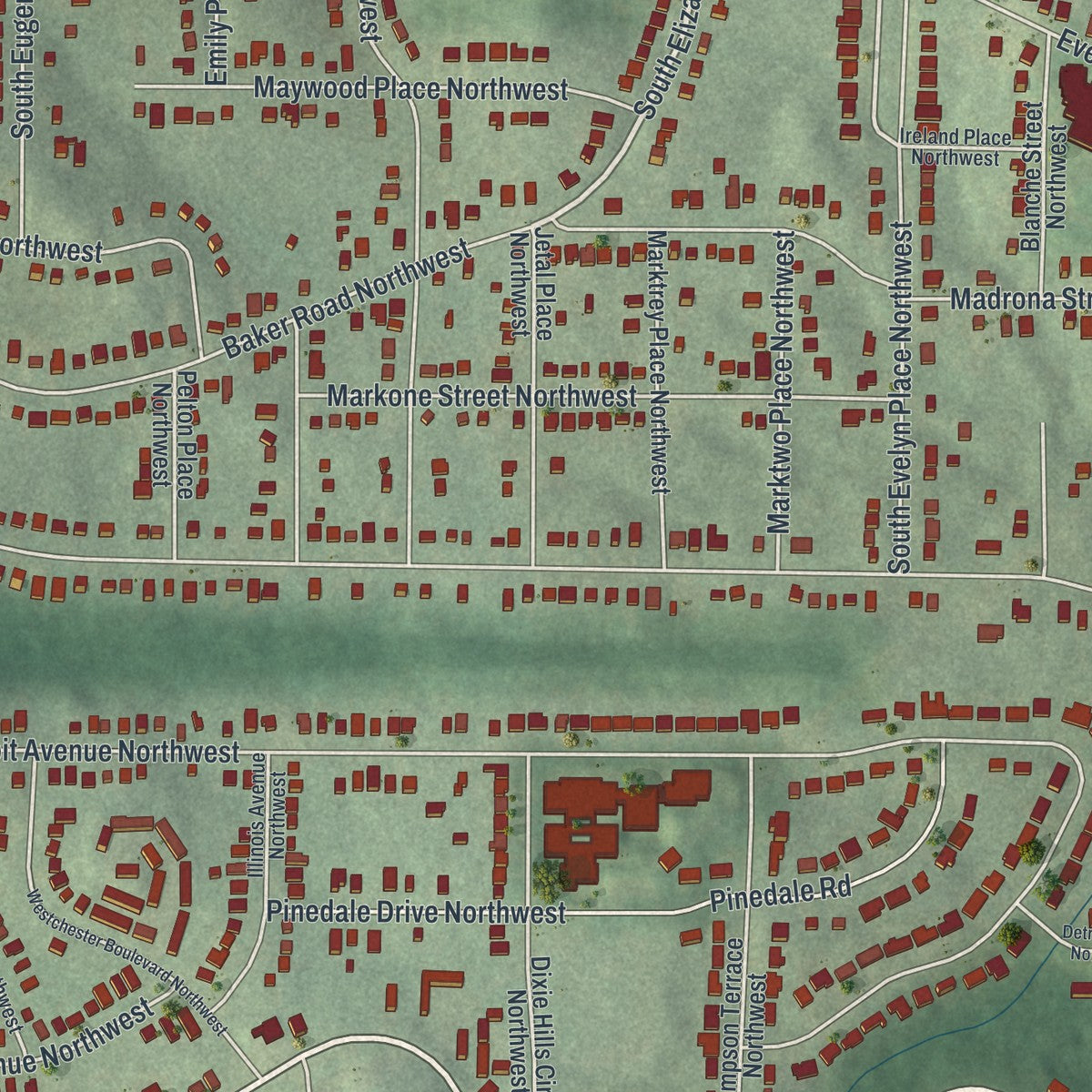 Close-up 1 of the Grove Park, Georgia map artwork
