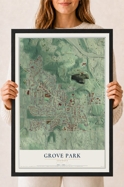 Grove Park, Georgia map print, 18" x 24" W/ Black Ayous Wood Frame mockup