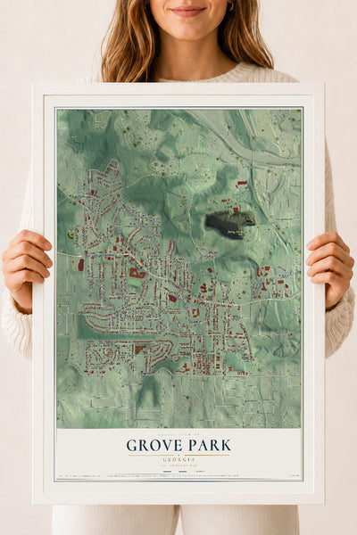 Grove Park, Georgia map print, 18" x 24" W/ White Ayous Wood Frame mockup