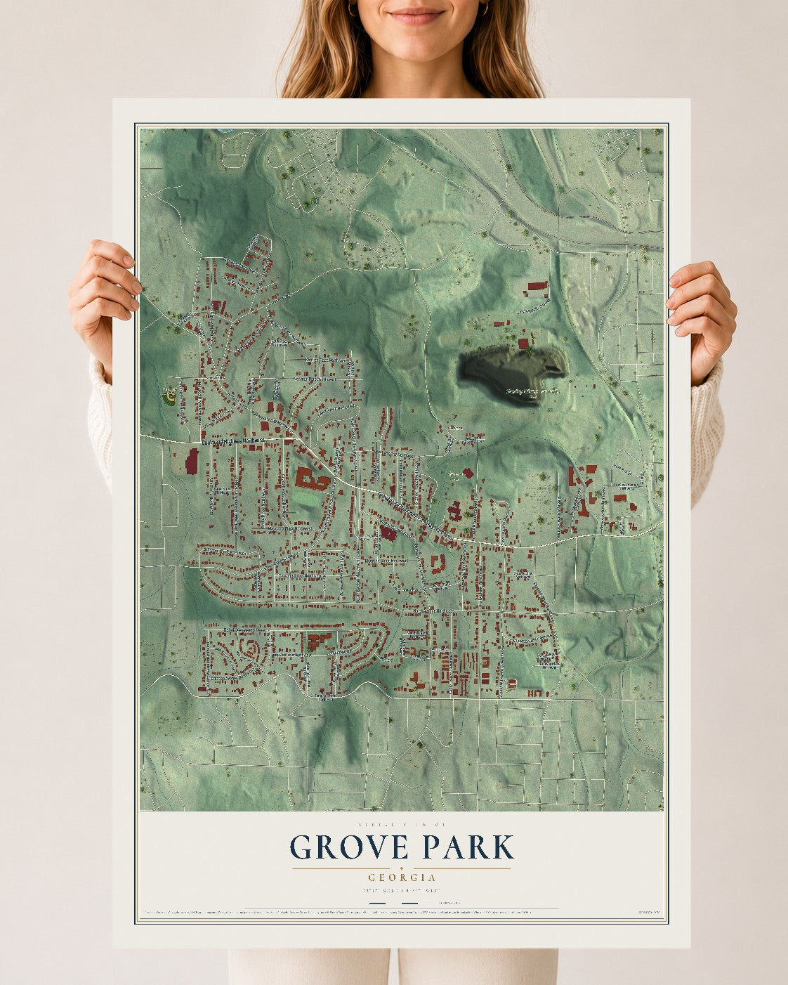 Grove Park, Georgia map print, 24" x 36" Archival Matte Print mockup