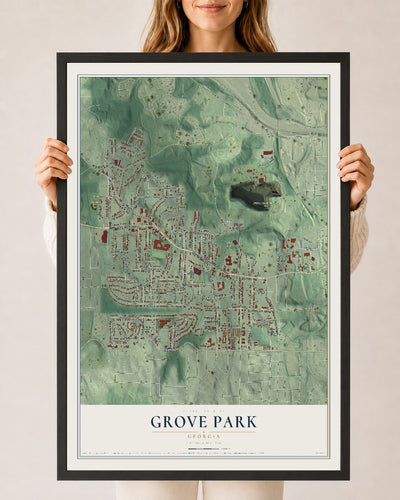 Grove Park, Georgia map print, 24" x 36" W/ Black Ayous Wood Frame mockup