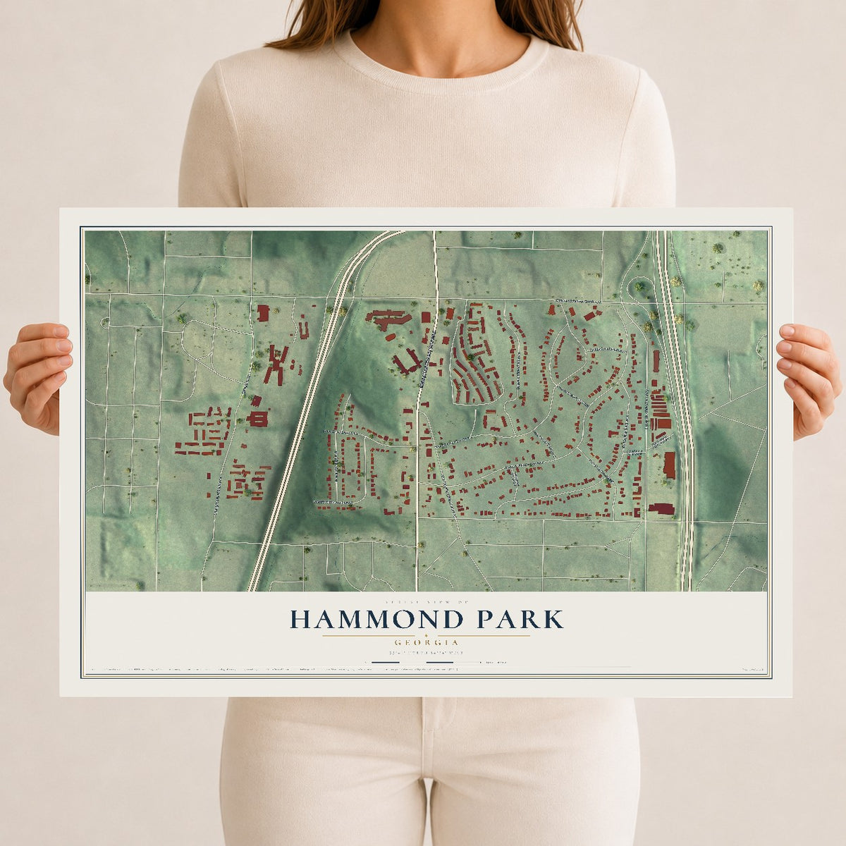 Hammond Park, Georgia map print, 12" x 18" Archival Matte Print mockup
