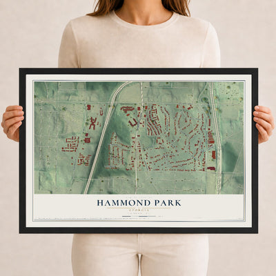 Hammond Park, Georgia map print, 12" x 18" W/ Black Ayous Wood Frame mockup