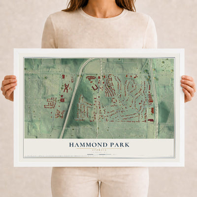 Hammond Park, Georgia map print, 12" x 18" W/ White Ayous Wood Frame mockup