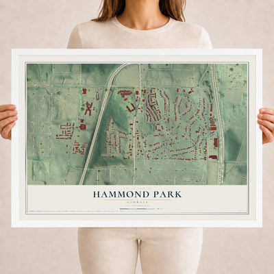 Hammond Park, Georgia map print, 18" x 24" W/ White Ayous Wood Frame mockup