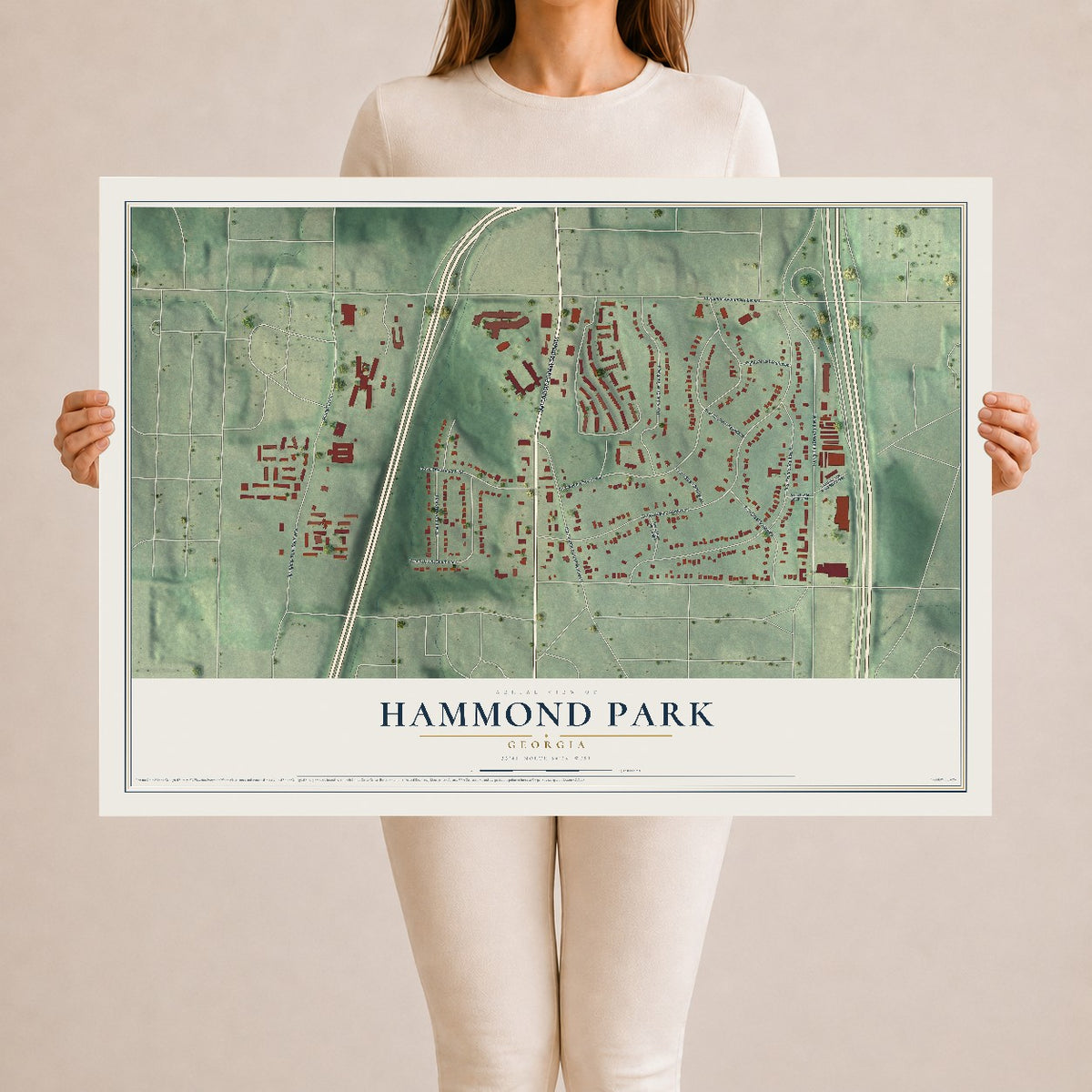 Hammond Park, Georgia map print, 24" x 36" Archival Matte Print mockup