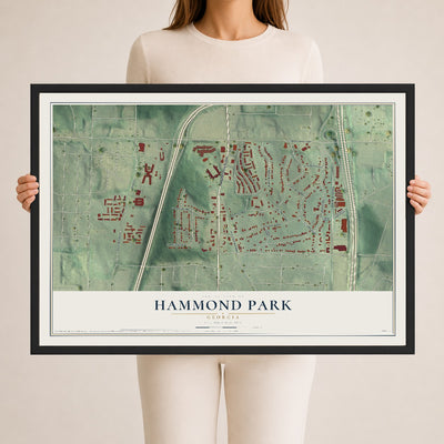 Hammond Park, Georgia map print, 24" x 36" W/ Black Ayous Wood Frame mockup