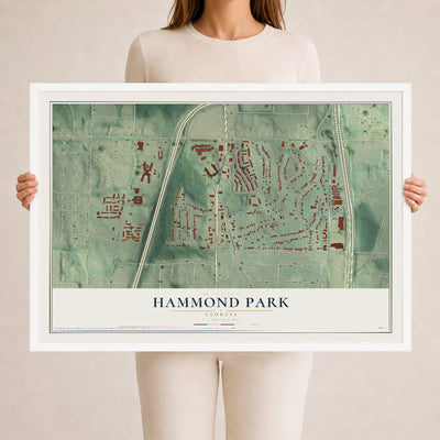 Hammond Park, Georgia map print, 24" x 36" W/ White Ayous Wood Frame mockup