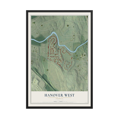 Hanover West, Georgia map print, 12" x 18" W/ Black Ayous Wood Frame mockup