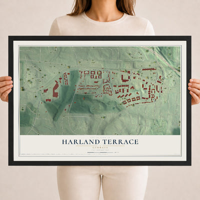Harland Terrace, Georgia map print, 18" x 24" W/ Black Ayous Wood Frame mockup