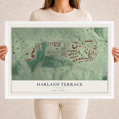Harland Terrace, Georgia map print, 18" x 24" W/ White Ayous Wood Frame mockup