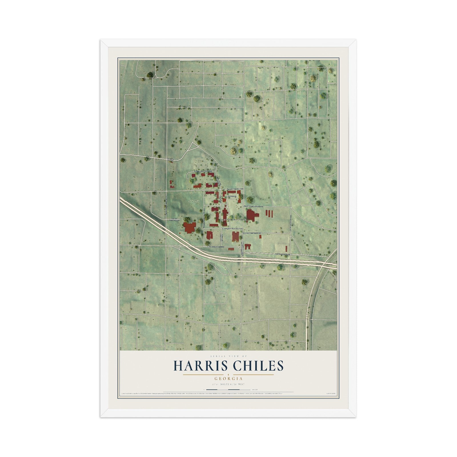Harris Chiles, Georgia map print, 12" x 18" W/ White Ayous Wood Frame mockup