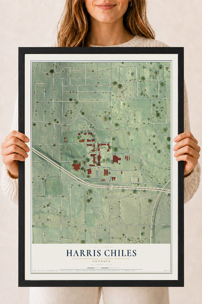 Harris Chiles, Georgia map print, 18" x 24" W/ Black Ayous Wood Frame mockup