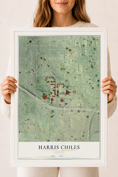 Harris Chiles, Georgia map print, 18" x 24" W/ White Ayous Wood Frame mockup