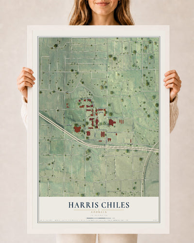 Harris Chiles, Georgia map print, 24" x 36" W/ White Ayous Wood Frame mockup