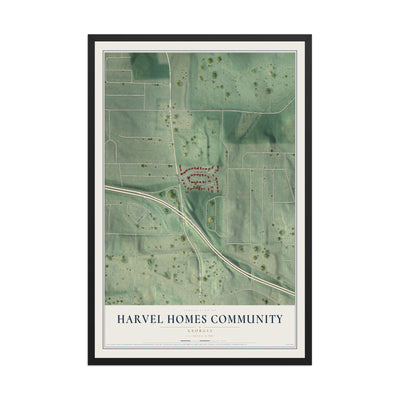 Harvel Homes Community, Georgia map print, 12" x 18" W/ Black Ayous Wood Frame mockup