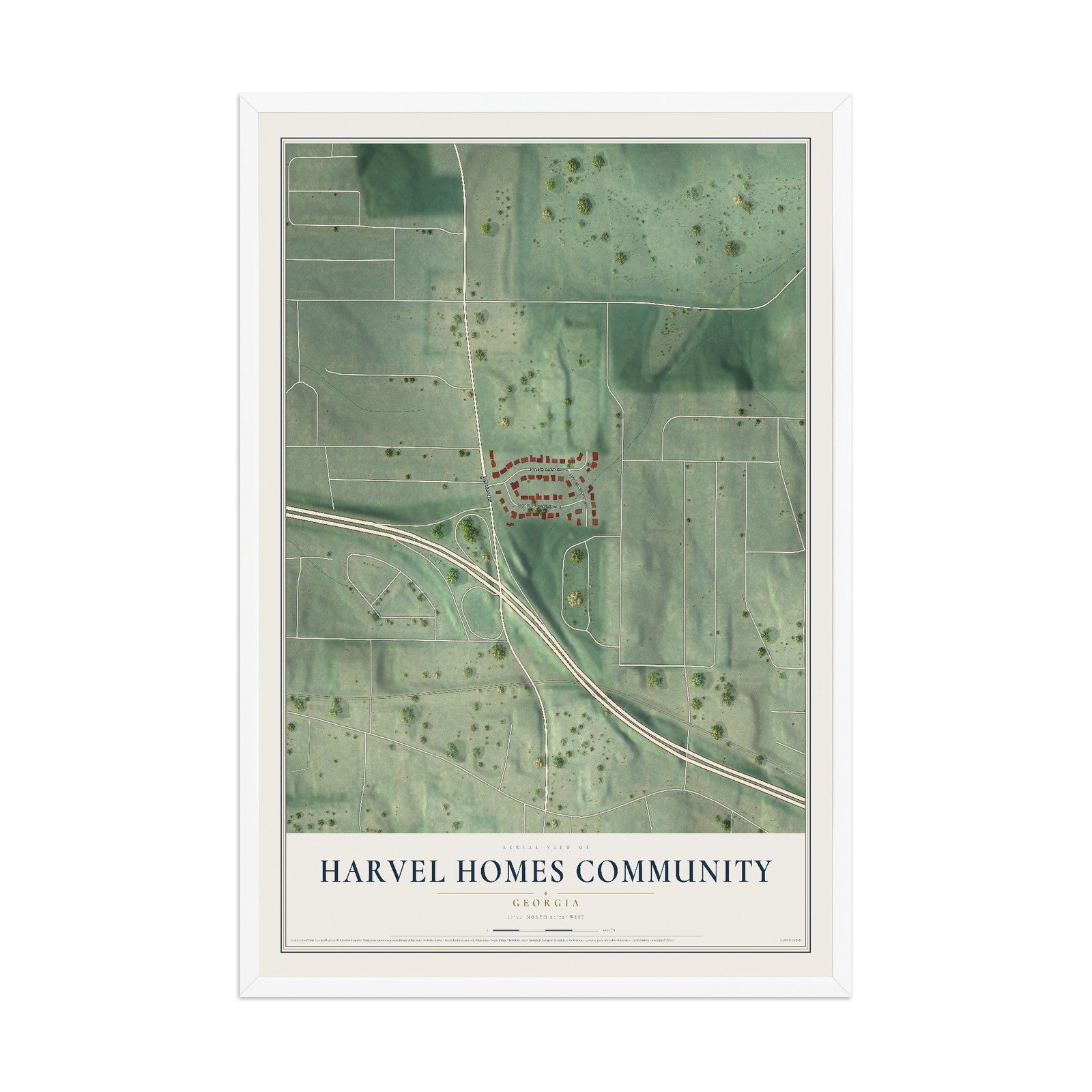 Harvel Homes Community, Georgia map print, 12" x 18" W/ White Ayous Wood Frame mockup