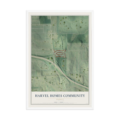 Harvel Homes Community, Georgia map print, 12" x 18" W/ White Ayous Wood Frame mockup