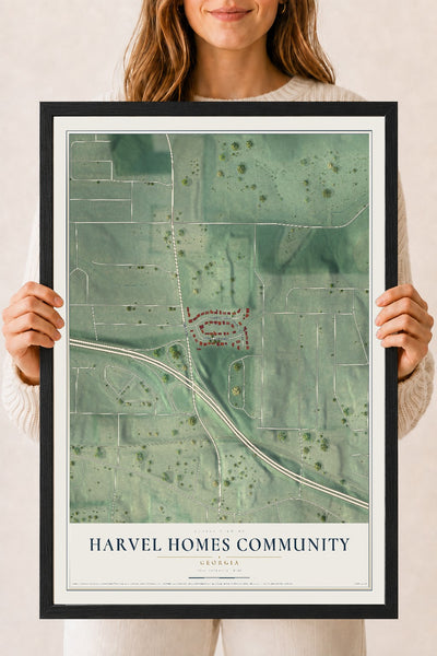 Harvel Homes Community, Georgia map print, 18" x 24" W/ Black Ayous Wood Frame mockup